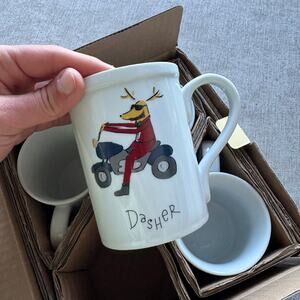 NIB 4x Pottery Barn Christmas Reindeer Ceramic Mugs